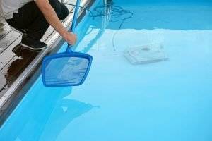 pool cleaning service cleaning debris in pool